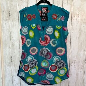 Desigual Shirt Tunic Blouse  Embroidered Dragonfly Women's M Graphic print  Boho